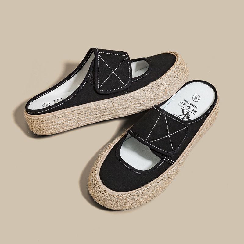 Halber Slipper 2024 neue Sommernische, vielseitiger, lässiger Klettverschluss ohne Absatz, Segeltuchschuhe mit halber Stütze, Damenschuhe_voghion.com