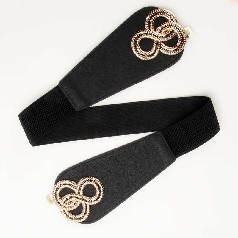 New ladies elastic belt retro twist buckle palace wide girdle with skirt coat_voghion.com