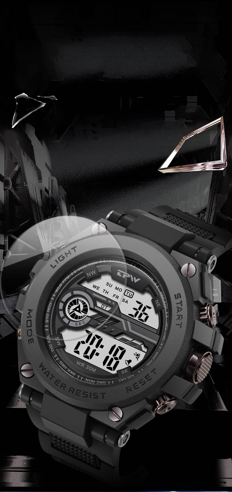 Mens Digital Sports Watches 30M Waterproof Luminous LED Wrist Watch with Alarm Stopwatch Timer Backlight Calendar Date Electronic Student Watch _voghion.com
