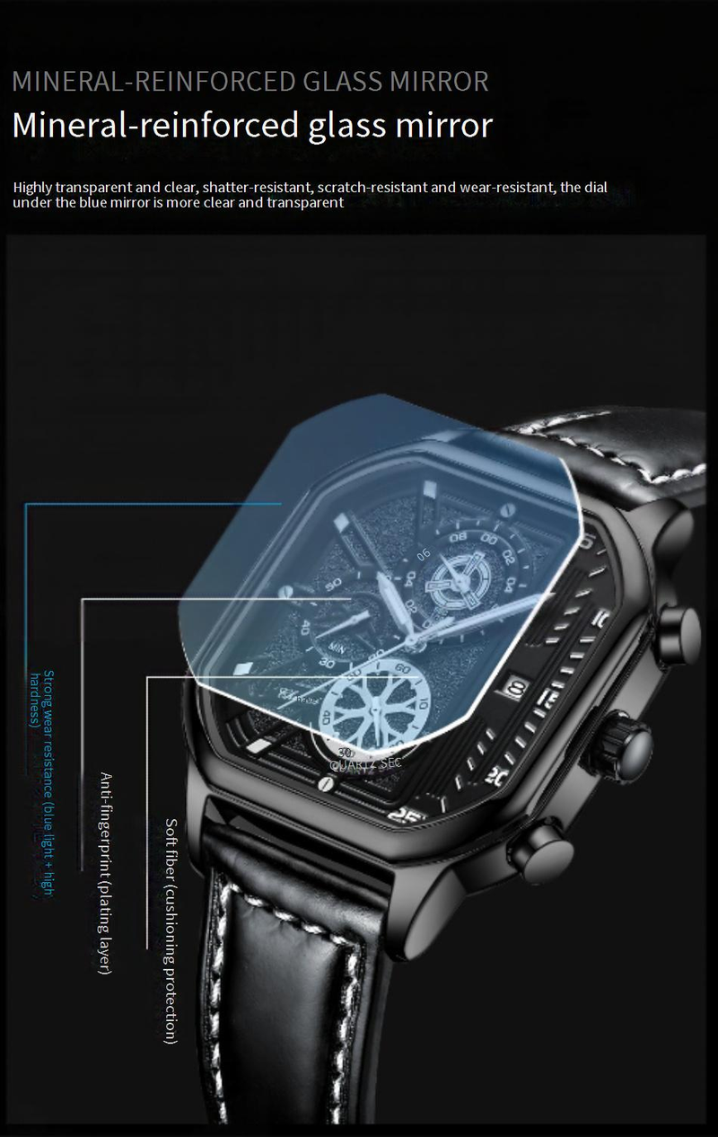 Men's Watches Square Multifunctional Men's Watch Wholesale Chronograph Calendar Luminous Belt Fashion Hot Quartz Watch_voghion.com