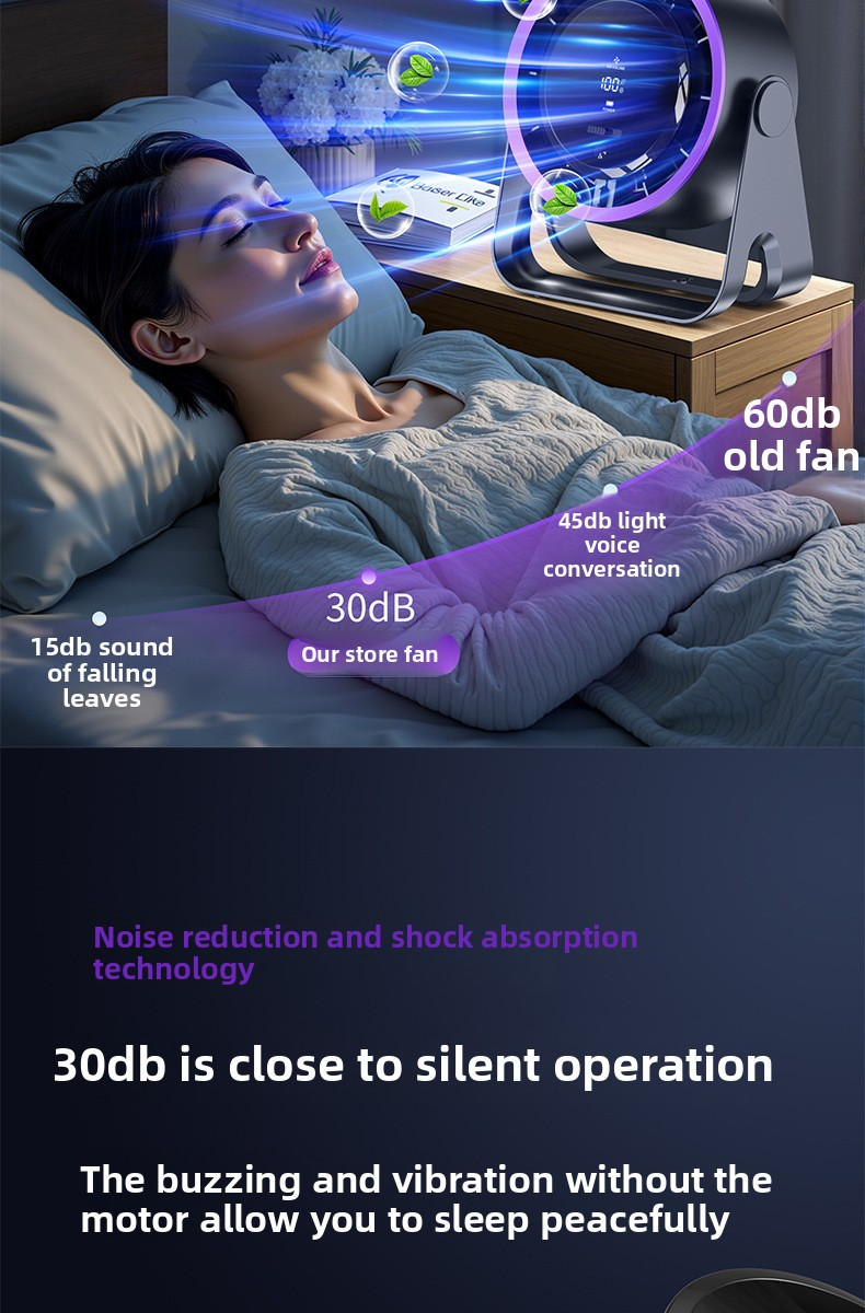 Ventilateur de bureau, chargement USB, affichage numérique, silencieux, pour bureau, dortoir, vent fort, petit format_voghion.com