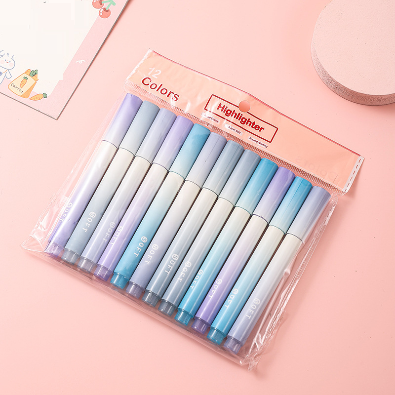 Dual-Tip Highlighter Set - 12 Vibrant Colors, Square Design, Smooth Ink Flow For Study, Office & Art Projects_voghion.com