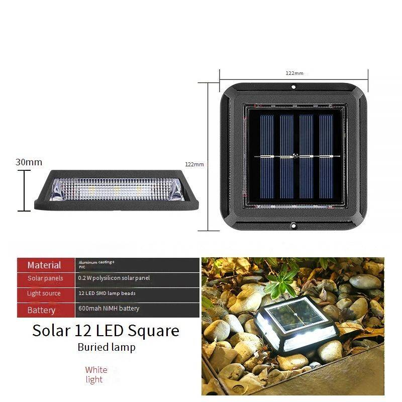 Waterdichte LED-padverlichting op zonne-energie voor buiten, voor tuin, trap en looppad - warm wit/koel wit, 12 LED's, aluminium behuizing, IP65-classificatie_voghion.com