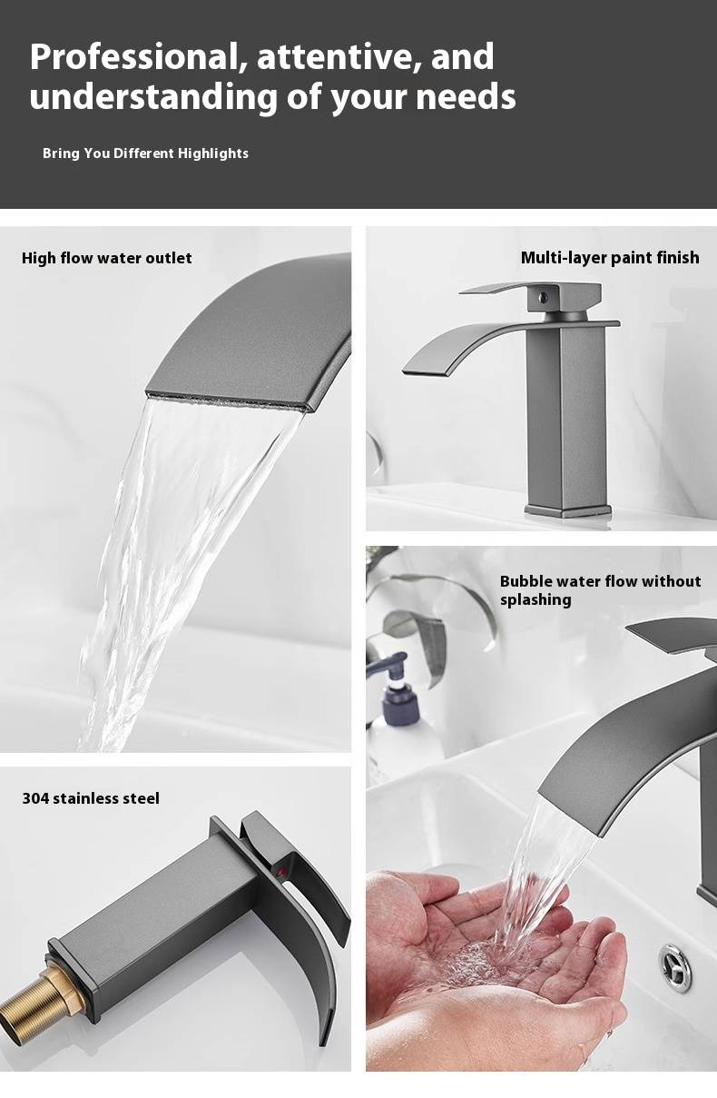 Waterfall Basin Faucet – Single Handle Mixer Tap For Bathroom Sink (CUP Certified, Ceramic Cartridge, Lead-Free Stainless Steel 360° Swivel Spout)_voghion.com