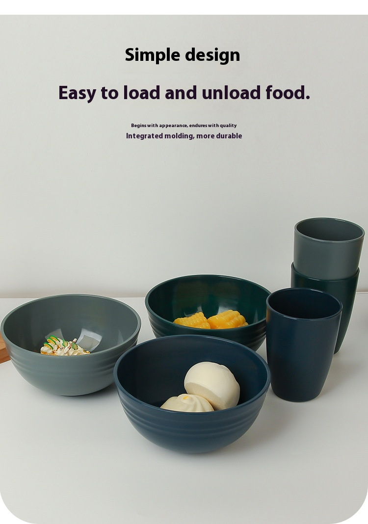 Bowls, Plates, Plastic Tableware 16 Piece Set For Home Use, Adult Dining Bowls, Round Plates, Water Cups Set_voghion.com