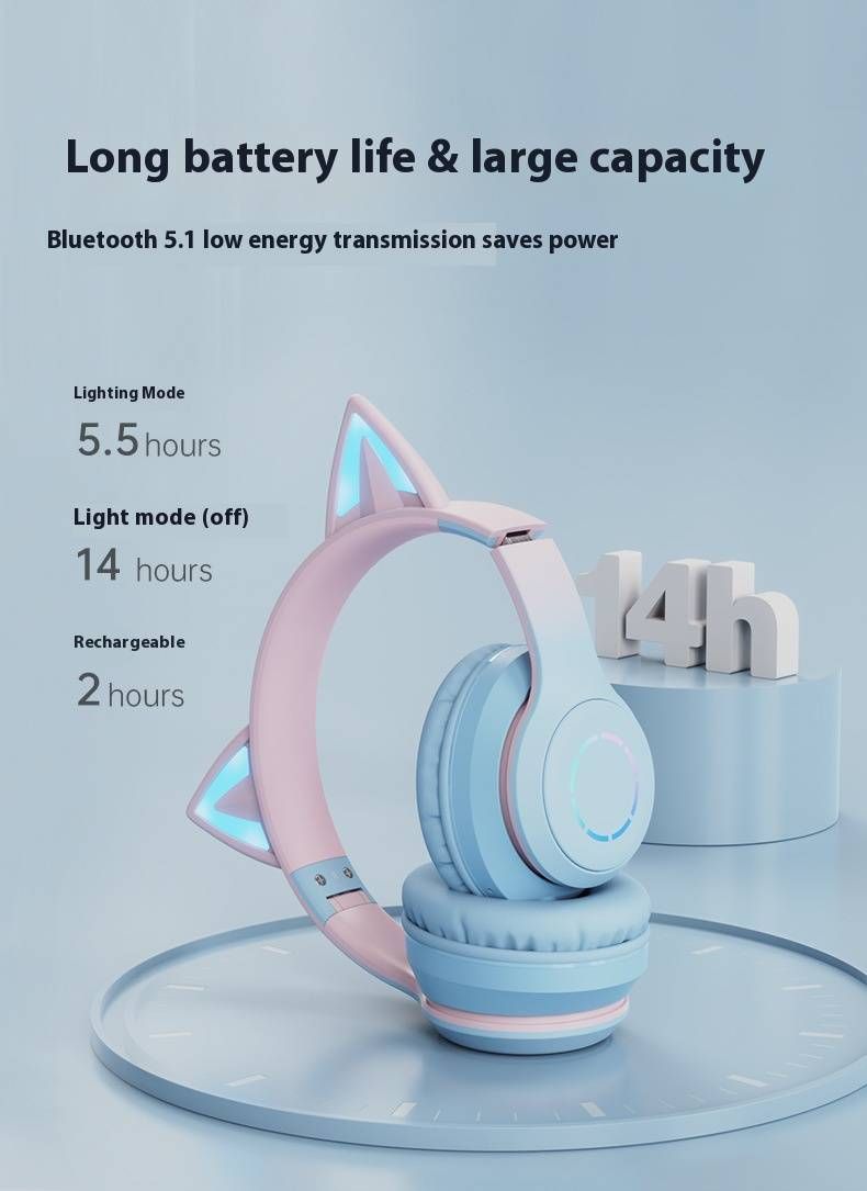 Casque de jeu sans fil à LED avec microphone, casque Bluetooth à dégradé de couleurs, oreilles lumineuses, haut-parleurs de 40 mm_voghion.com