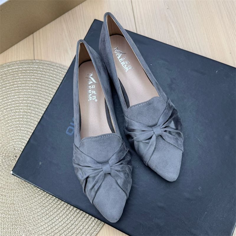 Damen-Ballerinas, schicke, einfarbige, wildlederähnliche Ballerinas für Mädchen: Spitz zulaufendes Design mit Knotendetail für vielseitigen Tragekomfort, Größe 33–44_voghion.com
