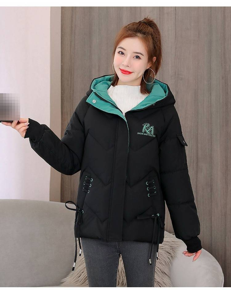 Chaqueta acolchada corta informal de invierno para mujer, con estampado y diseño de bloques de color, ligera y cálida._voghion.com
