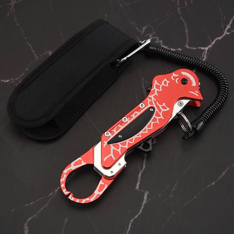Pinze da pesca pieghevoli in alluminio aeronautico - Multi-utensile per il controllo delle catture, la rimozione dell'amo e la pesca all'aperto (modello KYQ, blu/nero/rosso)_voghion.com