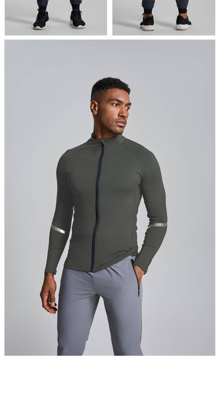 Giacca da fitness elastica a maniche lunghe da uomo, per primavera e autunno, casual, sportiva, da corsa, con collo alto, cerniera, parte superiore elastica ad asciugatura rapida_voghion.com