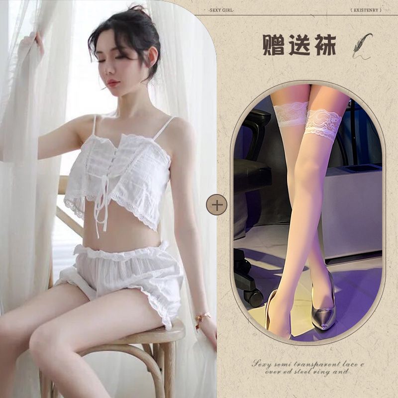 Langpinheng Neue Sexy Dessous Strap Backless Tube Top Zweiteilige Pyjamas Nachtwäsche Gericht Stil Feminin_voghion.com