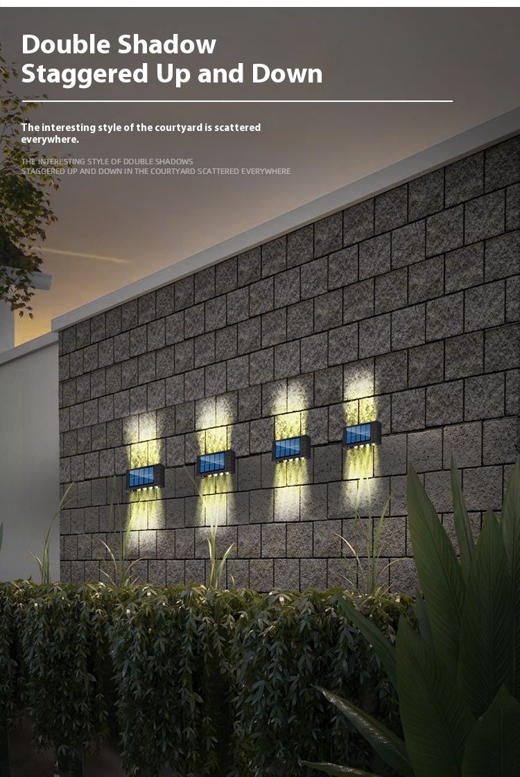 Luminária de parede solar 4/6/8/10 LEDs, iluminação para áreas externas, à prova d'água, para cima e para baixo, iluminação luminosa, para jardim e paisagem_voghion.com