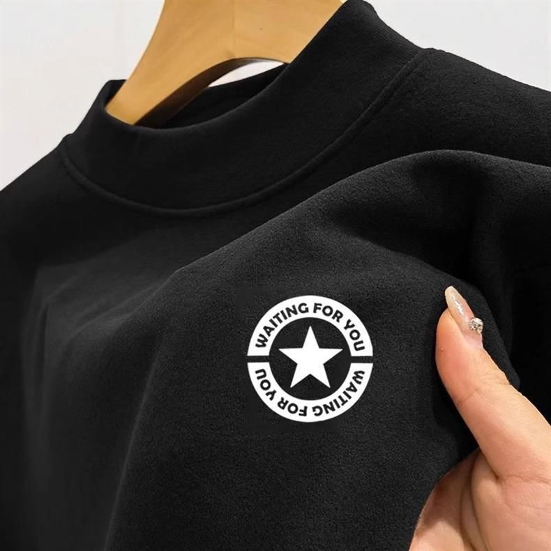 Herrenbekleidung Herbst und Winter Casual All Match Dickes warmes, halbhohes Fleece-Langarm-T-Shirt_voghion.com