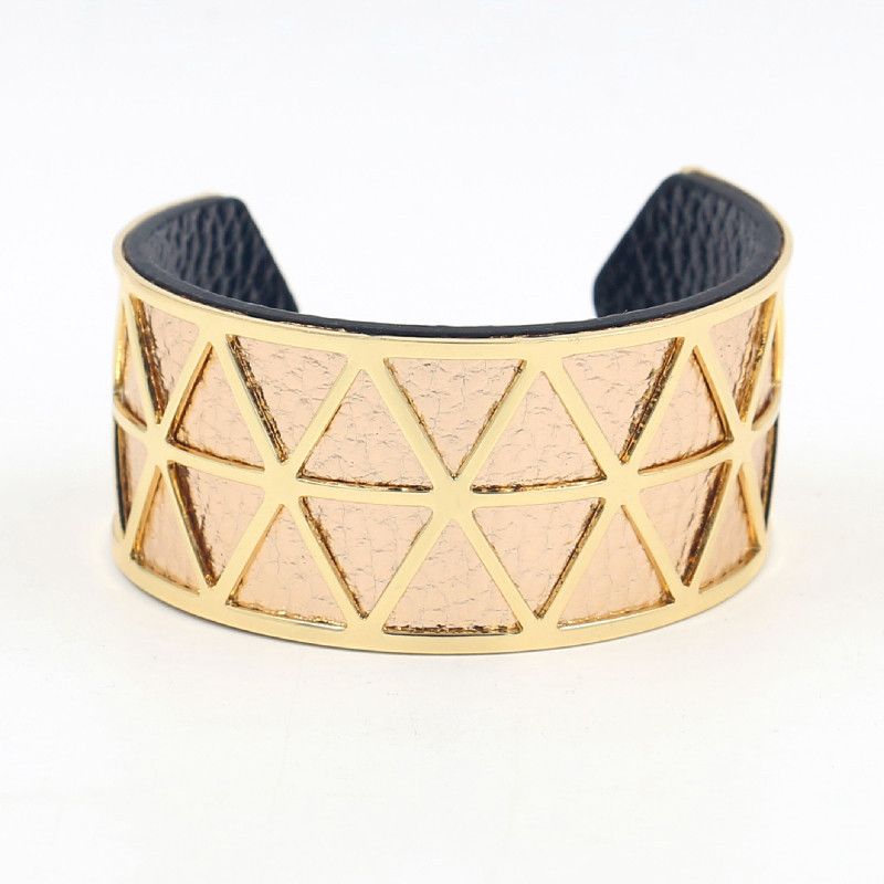 Pulsera de PU de doble cara intercambiable y colorida para mujer, brazalete ancho de cuero dorado con abertura hueca._voghion.com