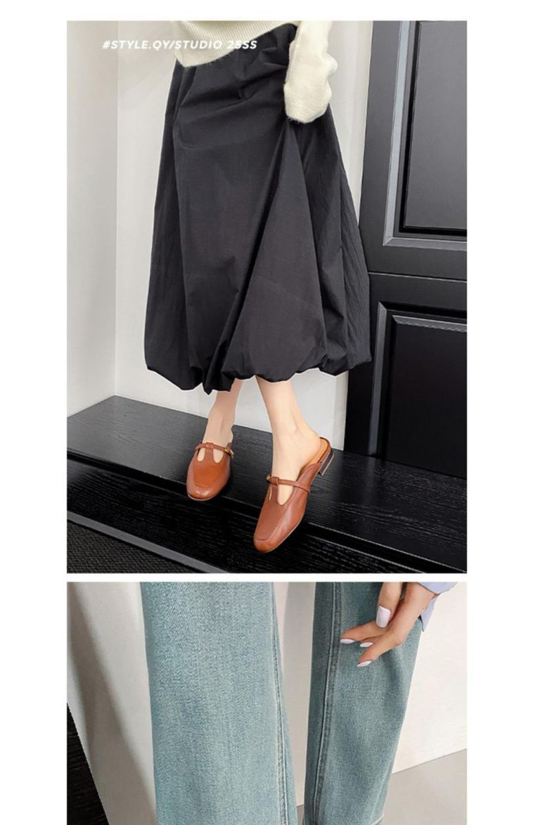 Flat Bottomed 2025 Summer New Baotou Slippers Soft Leather Women's Shoes With Thick Heels And A Straight Strap For_voghion.com