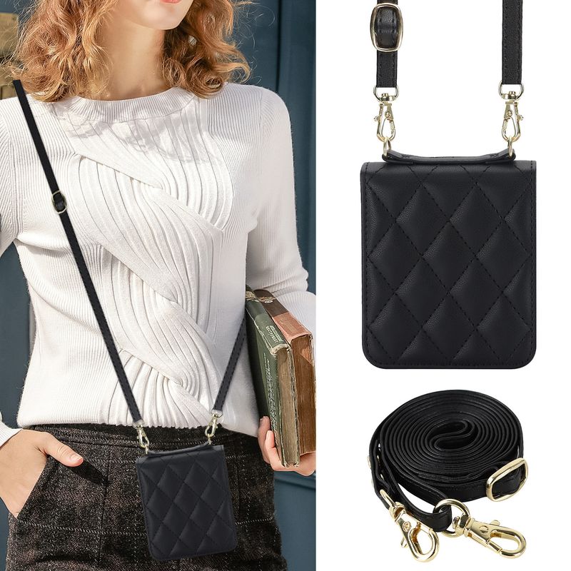 Nuova custodia per cellulare Z Flip6 per donna Custodia protettiva a tracolla Samsung Flip4 Custodia in pelle per cellulare a quadri_voghion.com