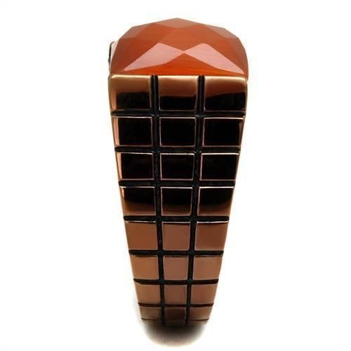 TK3114 - IP Coffee light Stainless Steel Ring with Semi-Precious Cat Eye in Orange_voghion.com