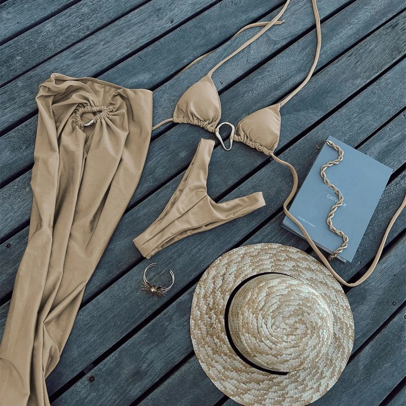 Women's Clothing New Drawstring Bikini Three Piece Swimsuit Female Split High Cut Triangle Swimsuit_voghion.com
