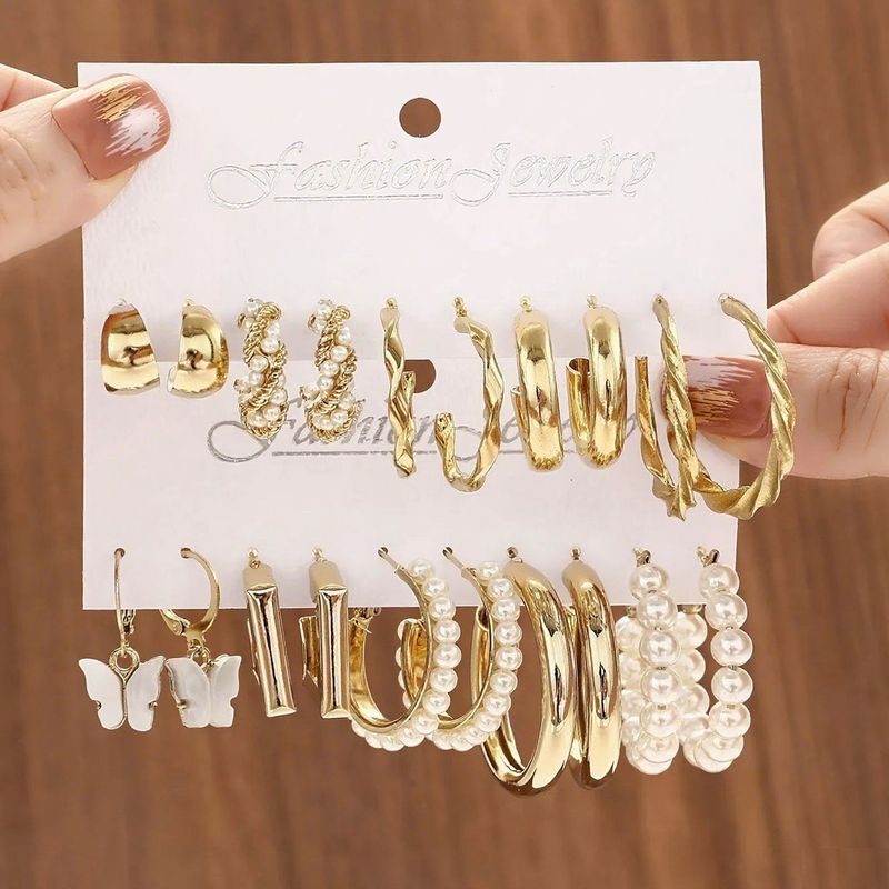 Set di orecchini da donna geometrici quadrati in metallo, orecchini a cerchio di alta qualità a forma di C_voghion.com