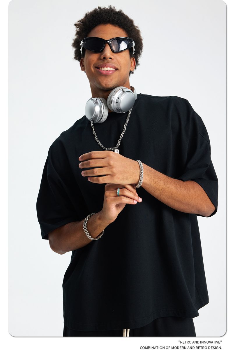 Große, kurze Version, lockeres Herren-Kurzarm-T-Shirt, nahtlos, große Herrenbekleidung_voghion.com