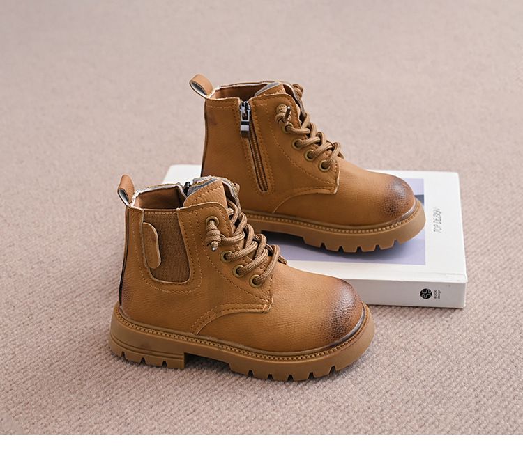 Bottines courtes tendance pour enfants, souples et à semelle épaisse, pour maman et enfant - Bottes décontractées en cuir souple pour garçons et filles - Noir et jaune - Tailles 26-37_voghion.com