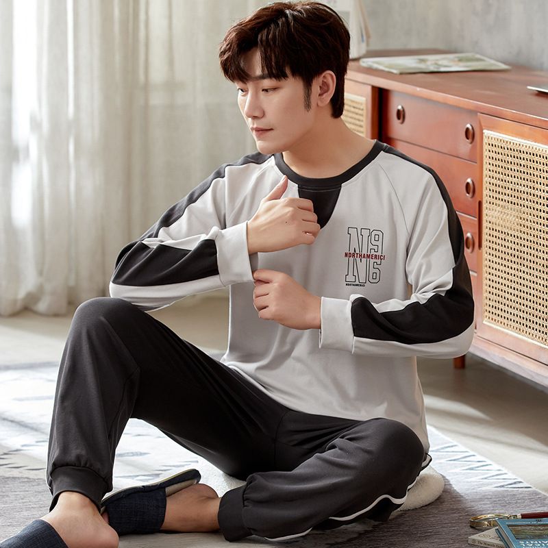 Herren-Baumwollhose mit langen Ärmeln für Frühling und Herbst, Vier-Jahreszeiten-Stil, auch in Übergrößen für Teenager als Hausanzug-Set tragbar_voghion.com