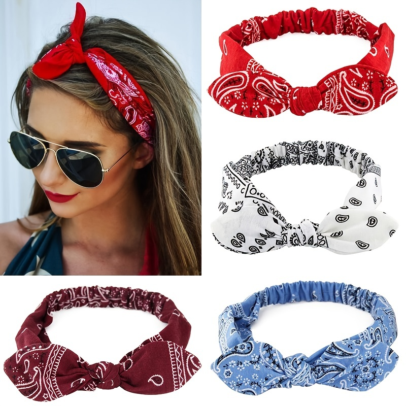 Paisley Print Boho galvos juosta Minkštos galvos juostos Vintage Bowknot elastinės plaukų juostos Plaukų aksesuarai_voghion.com