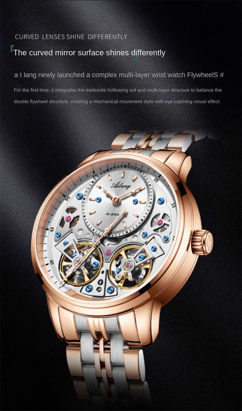 AILANG Brand New Luxury Double Tourbillon Mechanical Watch For Men Stainless Steel Waterproof Automatic Watches Mens Relogio_voghion.com