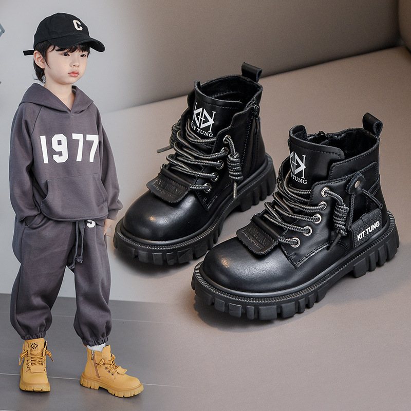 Martin 2023 Herbst/Winter Neue kinder Casual Mode Baby Weichen Boden Plüsch Jungen Gelb Stiefel_voghion.com