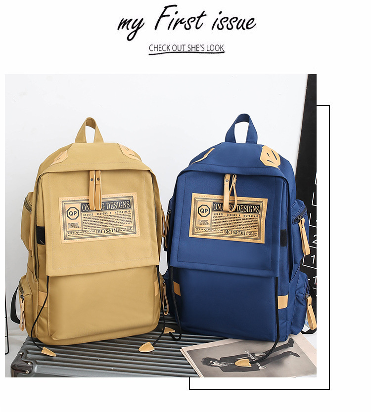 Canvas backpack large capacity travel computer men's backpack couple collegiate style female high school college student school bag_voghion.com