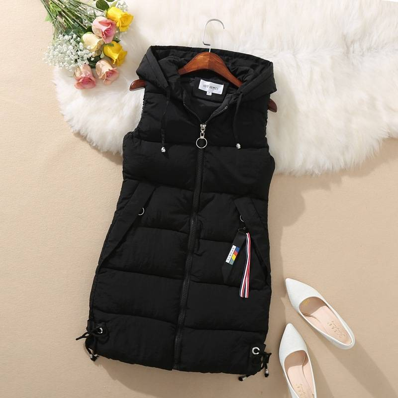 Gilet in piuma da donna, giacca autunnale e invernale, senza maniche, gilet di media lunghezza con cappuccio, gilet in cotone all'ingrosso_voghion.com