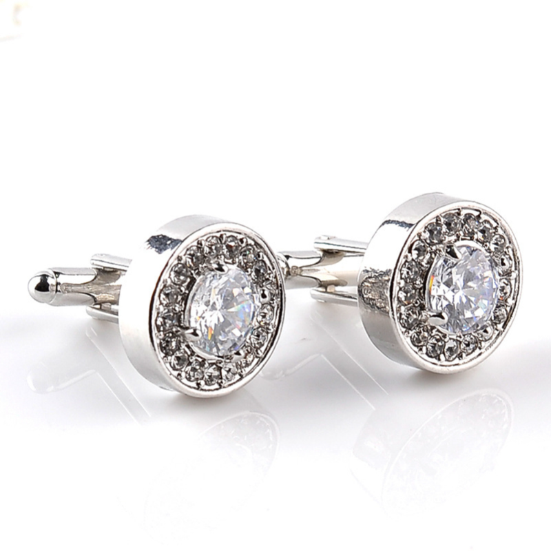 Gemelos de moda con brillantes diamantes de imitación para hombre, gemelos redondos para camisa de fiesta de boda, color morado_voghion.com
