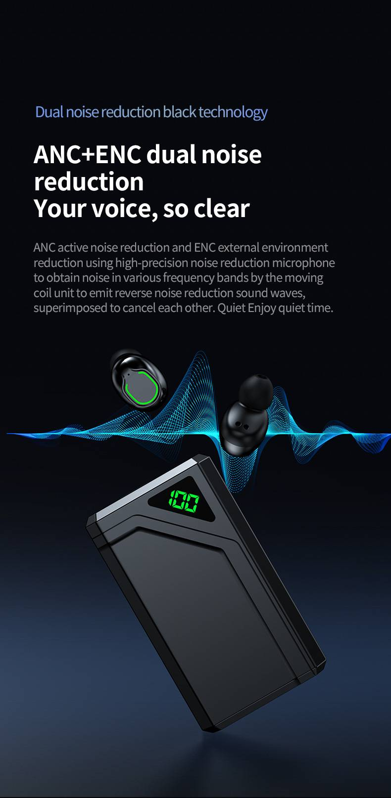 Auricolari Bluetooth wireless, stile in-ear, con display digitale, batteria a lunga durata, Bluetooth 5.3_voghion.com