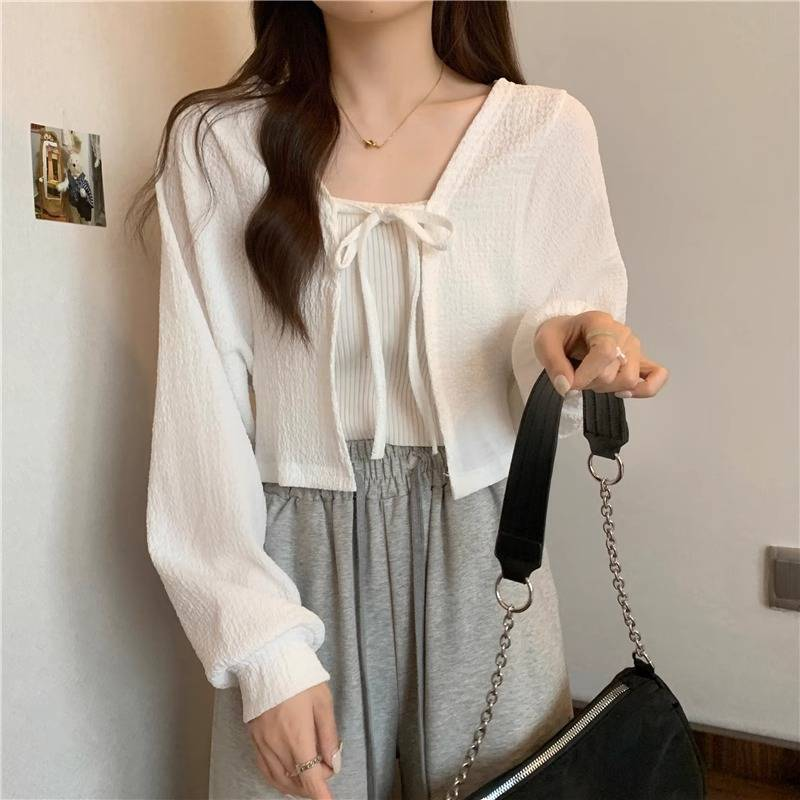 Chaleco tipo blusa de seda fina de verano para mujer, chaqueta corta de talla grande con capa y protección solar, cárdigan_voghion.com