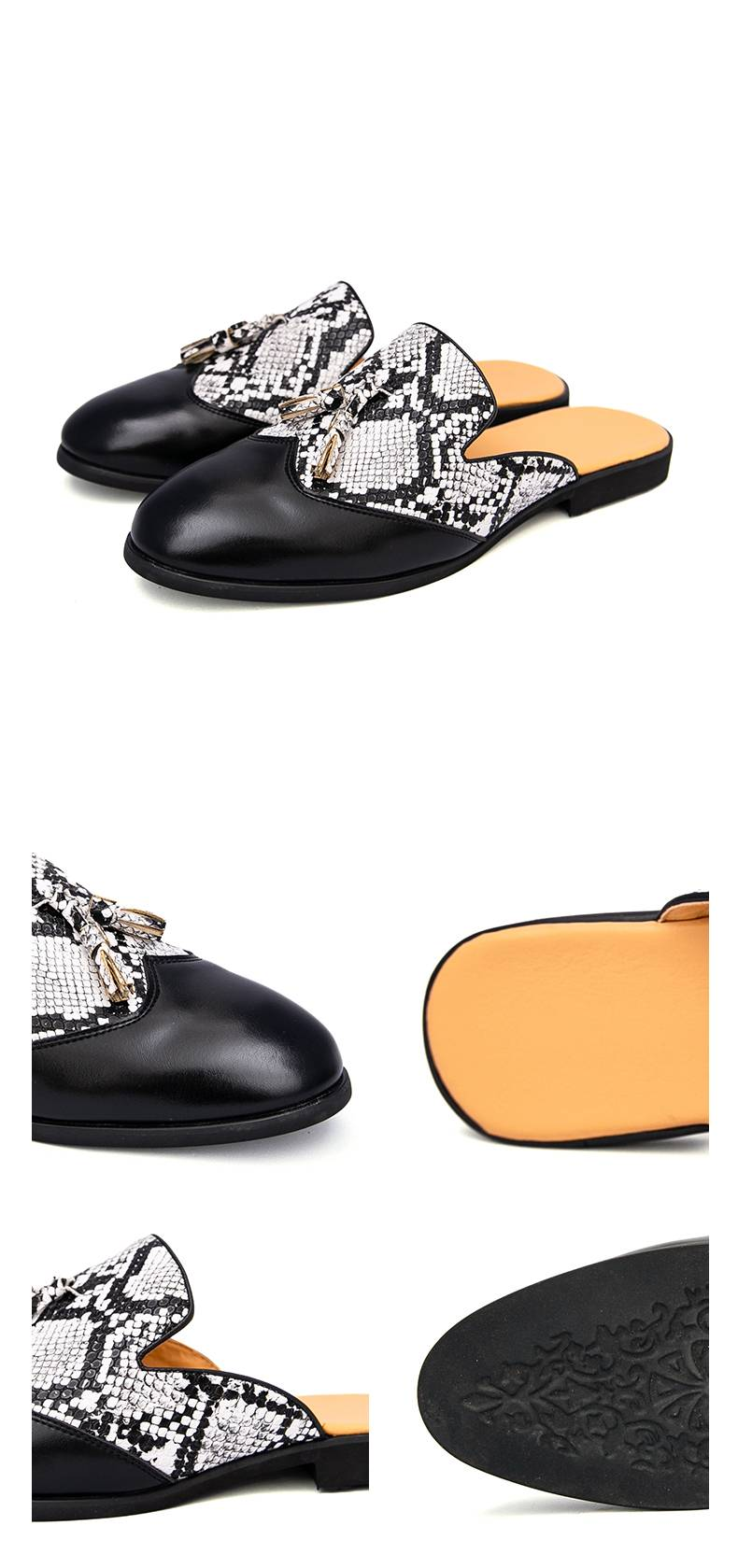 Summer Fashion Snake Pattern Half-slippers Men's Outdoor Casual Half-slippers Personalized Heel-free Slippers One-foot Pointed Toe Versatile Sandals_voghion.com