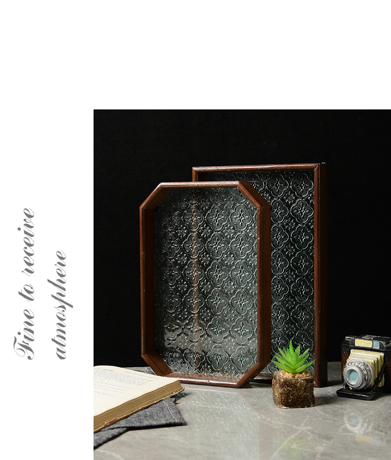 Vassoio in vetro con motivo floreale in rilievo color noce - Piatto da portata rettangolare per frutta, dessert e tè (elegante decorazione per la casa e piatto da portata per feste)_voghion.com