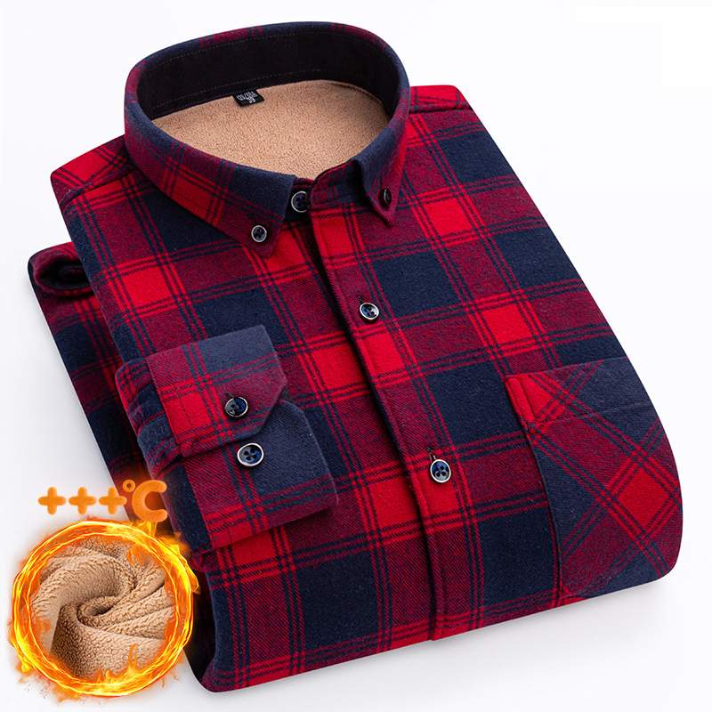 Camisa de lana de cordero para hombre. Camisa de franela a cuadros con forro de sherpa. Algodón suave, cálida y cómoda. Casual y elegante. Tallas grandes._voghion.com