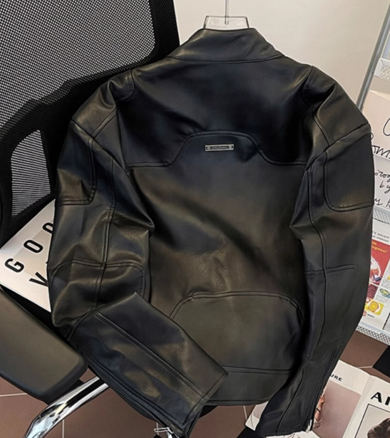 Giacca da motociclista decostruita – Cappotto unisex in similpelle all'avanguardia con spalline e cerniere in metallo (M-2XL, nero/bianco, vestibilità retrò oversize)_voghion.com