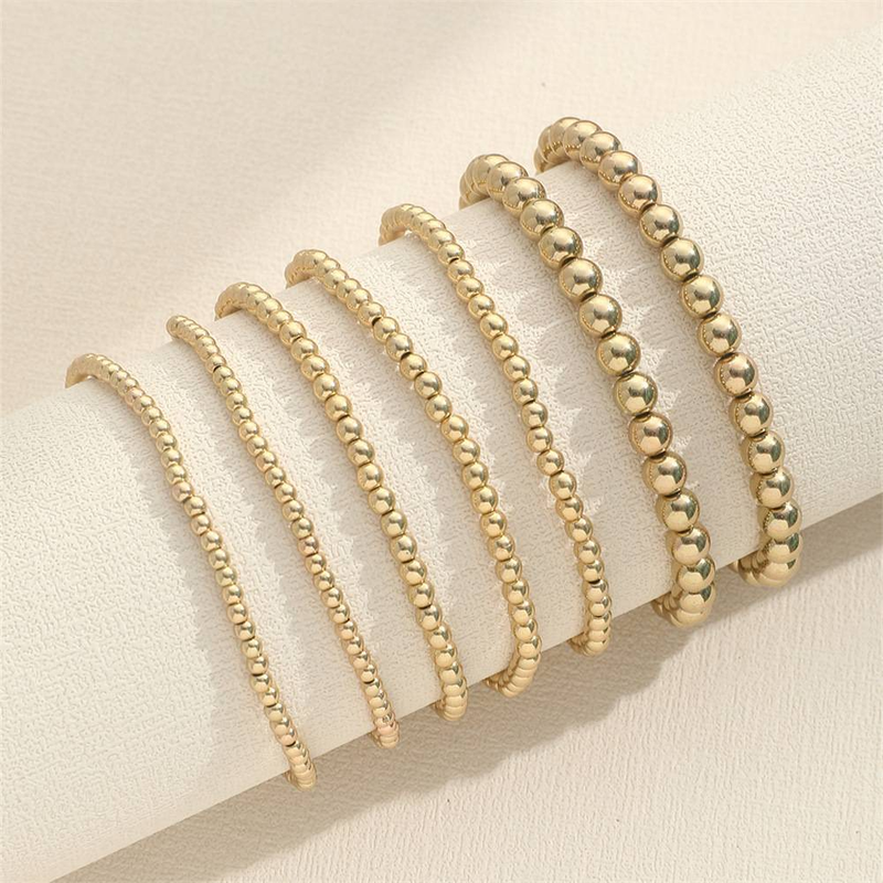 Minimalist Beaded Bracelet Set For Women - 7-Pack Stackable Boho Handmade Resin Bracelets In Gold & Silver_voghion.com