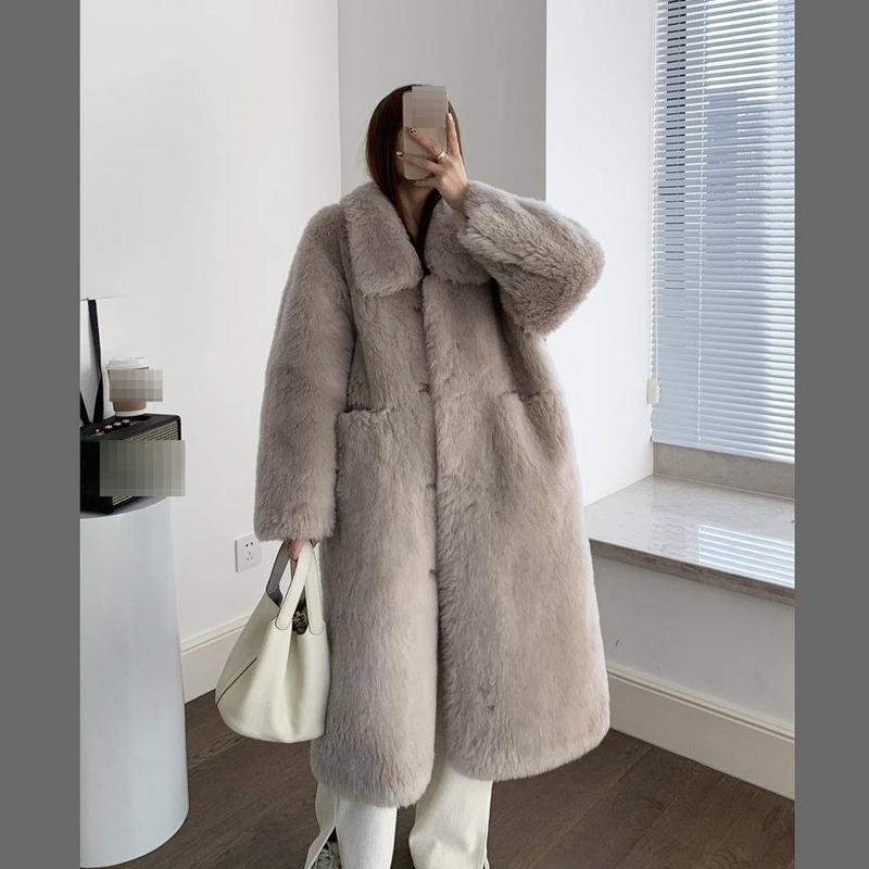 Cappotto di lusso in montone Toca da donna - Giacca lunga foderata in pile di peluche con morbida pelle, elegante e comodo capospalla invernale (bianco, tè al latte, nero)_voghion.com