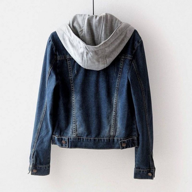 Women's Slim-Fit Denim Jacket With Hood - Korean Style Lightweight Long Sleeve Coat For Spring & Autumn_voghion.com