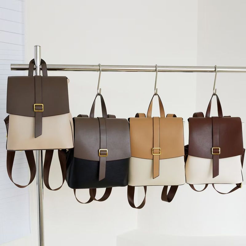 Men's And Women's Fashionable Backpack, PU Leather Shoulder Strap Adjustable , Multiple Colors Large Capacity Backpack, Business School_voghion.com