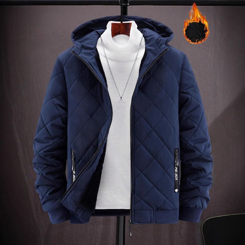 Giacca invernale casual da uomo con cappuccio foderata in pile e cerniera, capospalla caldo e leggero per il freddo (nero, blu navy, marrone, grigio)_voghion.com