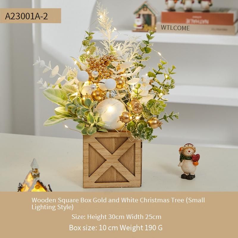 Mini-Weihnachtsbaum in Gold mit Lichterkette – Tischdekoration aus Holz für Zuhause und Büro (Weiß/Gold, 20–50 cm, beleuchtet/unbeleuchtet erhältlich)_voghion.com