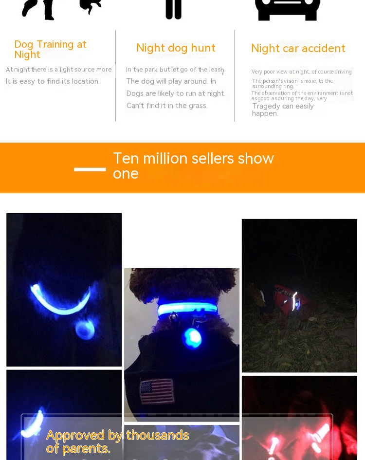 Collare per cani ricaricabile tramite USB, luminoso, animale domestico di grandi dimensioni_voghion.com