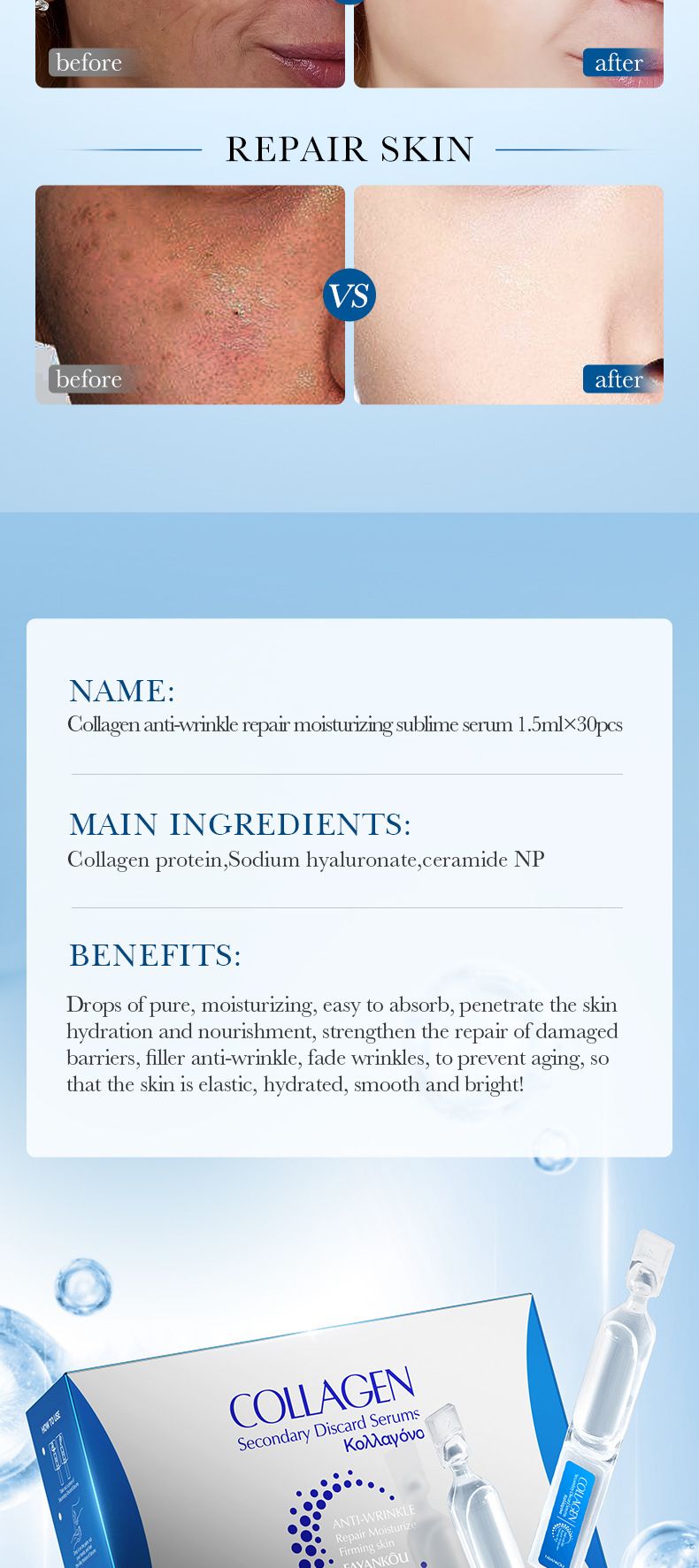 Second Throwing Serum FAYANKOU Collagen Anti-Wrinkle Repair Moisturizing Serum 1.5ml × 30pcs_voghion.com