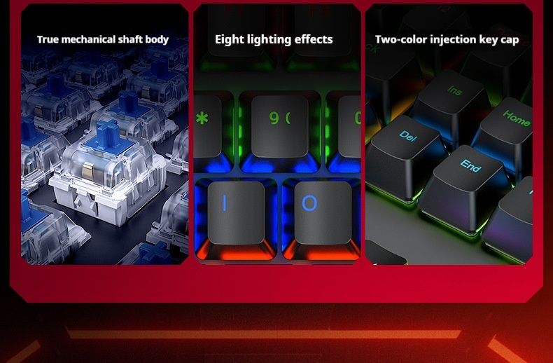 T-WOLF TF700 Mechaniczna Klawiatura Czteroczęściowa Z Podkładką Myszy, Słuchawkami, Niebieskim Przełącznikiem Zestaw Do Gier RGB_voghion.com