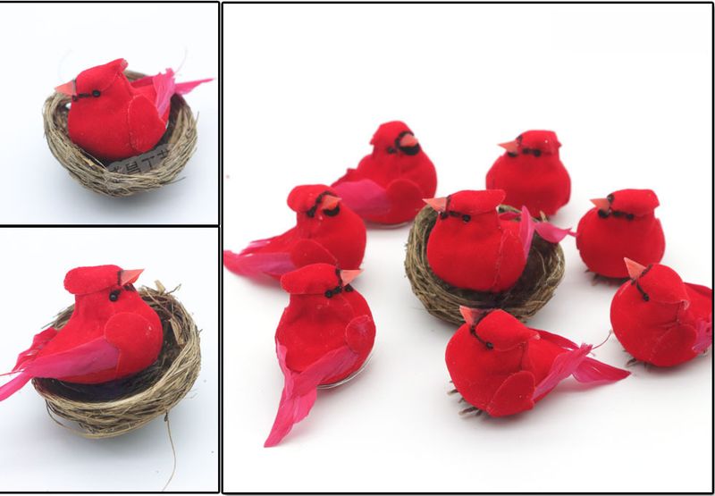 Rote Kleidung Lehrer Mini Simulation roter Vogel Weihnachtsbaum Weihnachtsgirlande Dekoration roter Vogel Clip 6cm Vogel mit Füßen_voghion.com