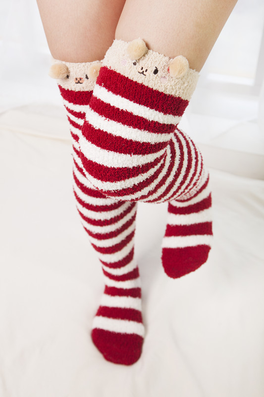 Japanese Mori Girl Animal Modeling Knee Striped Cute Compression Autumn Winter Warm Sock Kawaii Cozy Long Thigh High_voghion.com
