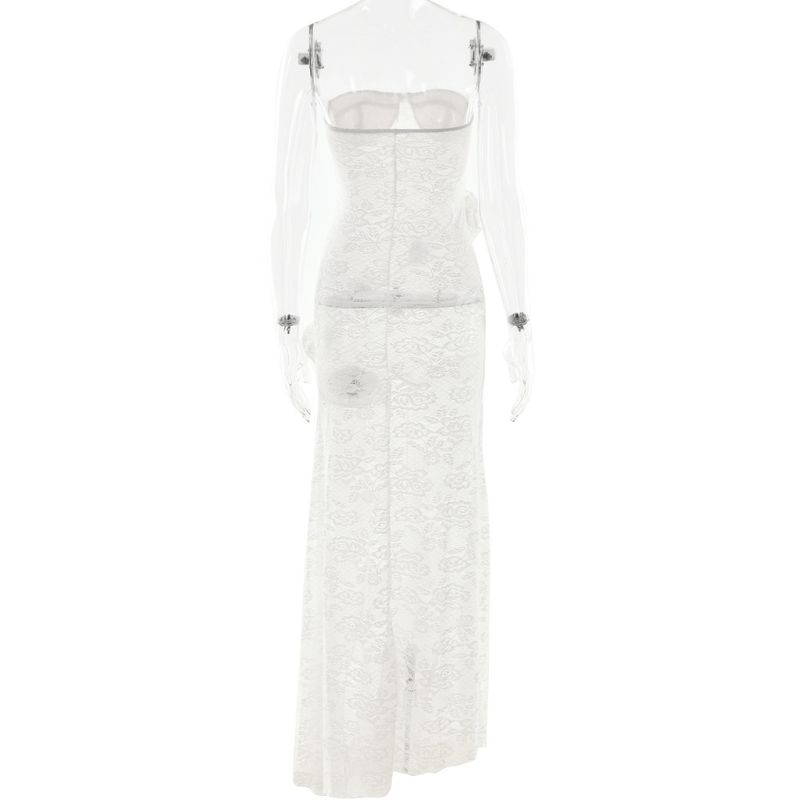 Abito da donna sexy, sottile e trasparente, in pizzo, con top a tubino autunnale e gonna lunga con coda di fiore tridimensionale_voghion.com
